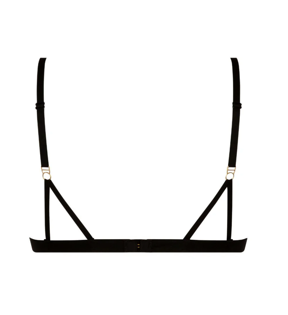 Black bra with thin straps on a white background