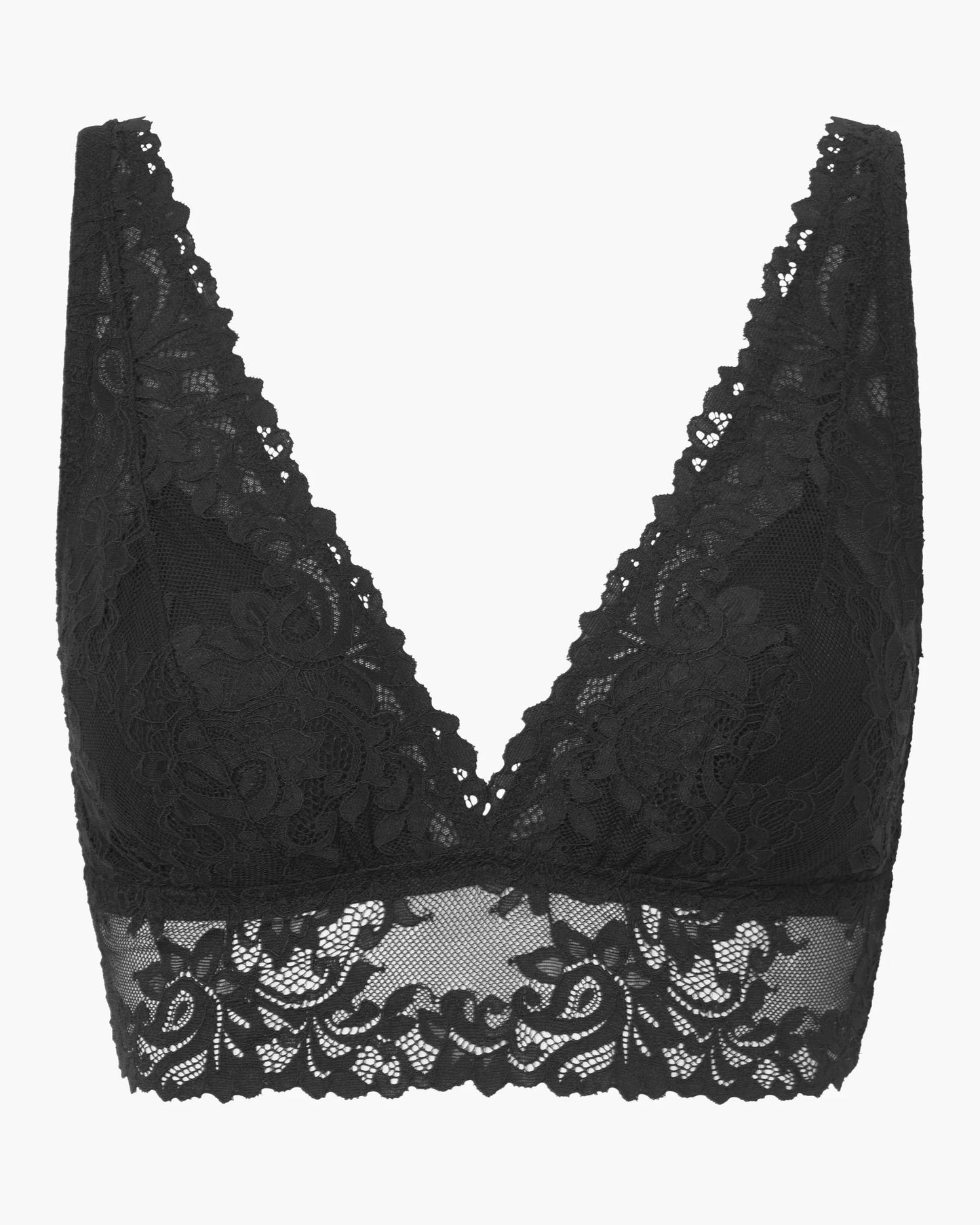 Black lace bra on a white background