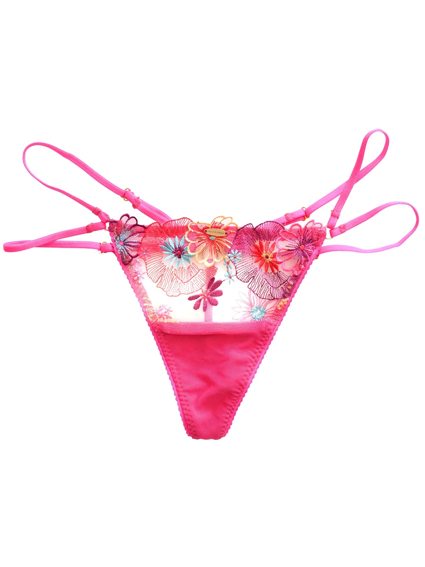 Pink floral bikini bottom on a white background