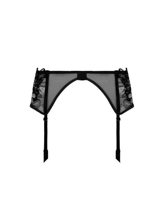 Black lace garter belt on a white background