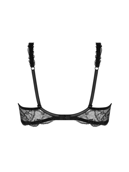 Black lace bra on a white background