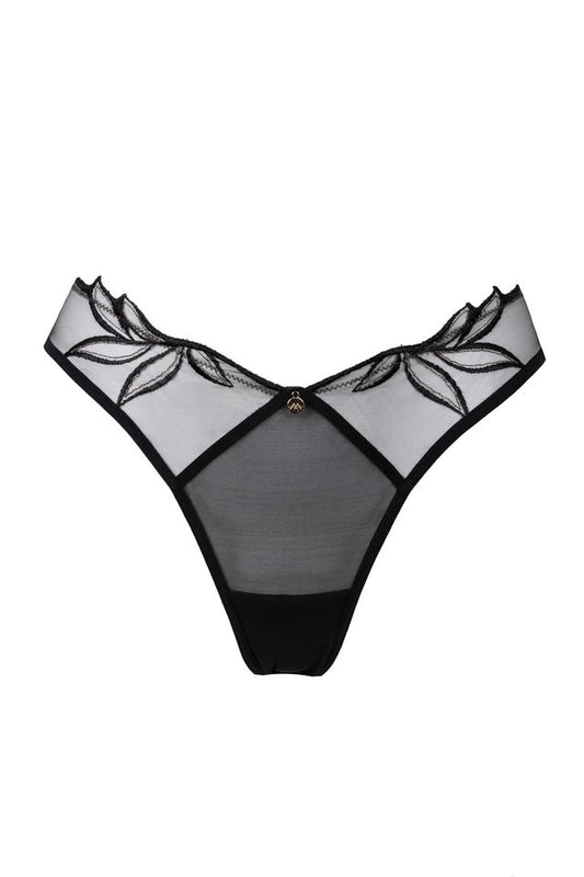 Black and gray lace lingerie set on a white background