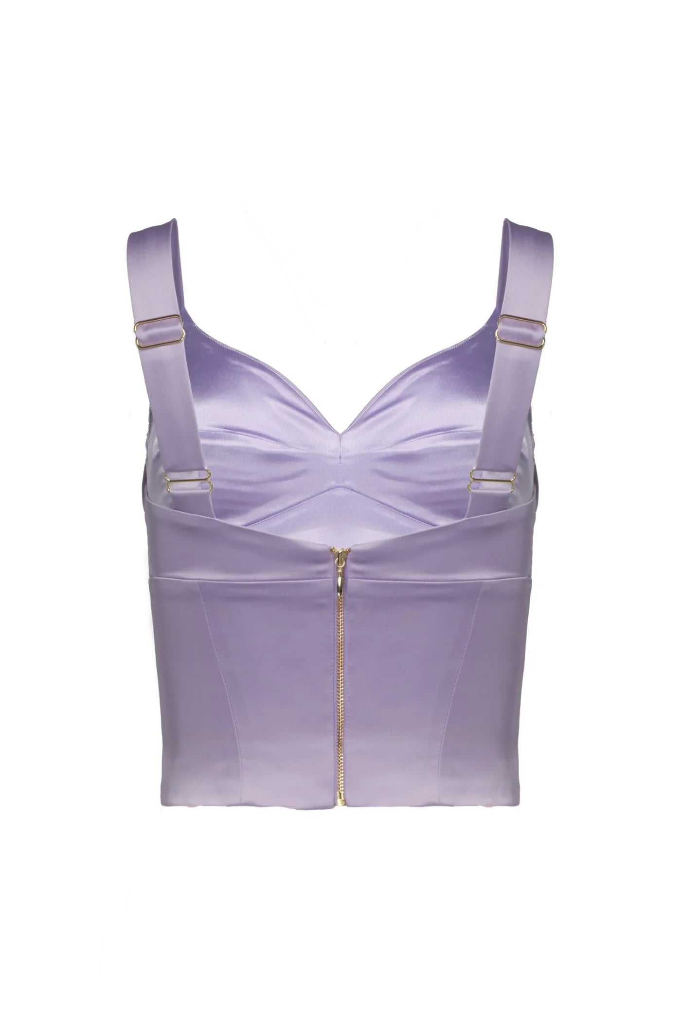 Purple corset with a zipper on a white background