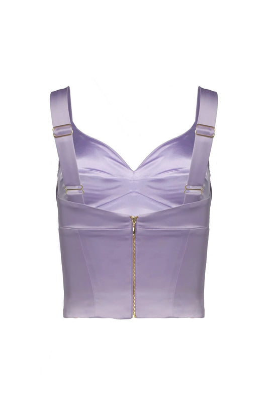 Purple corset with a zipper on a white background