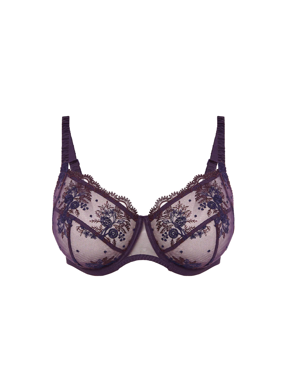 Lace bra with floral patterns on a white background