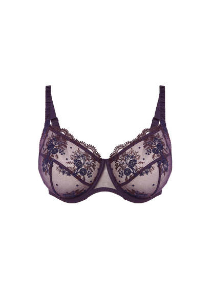 Lace bra with floral patterns on a white background