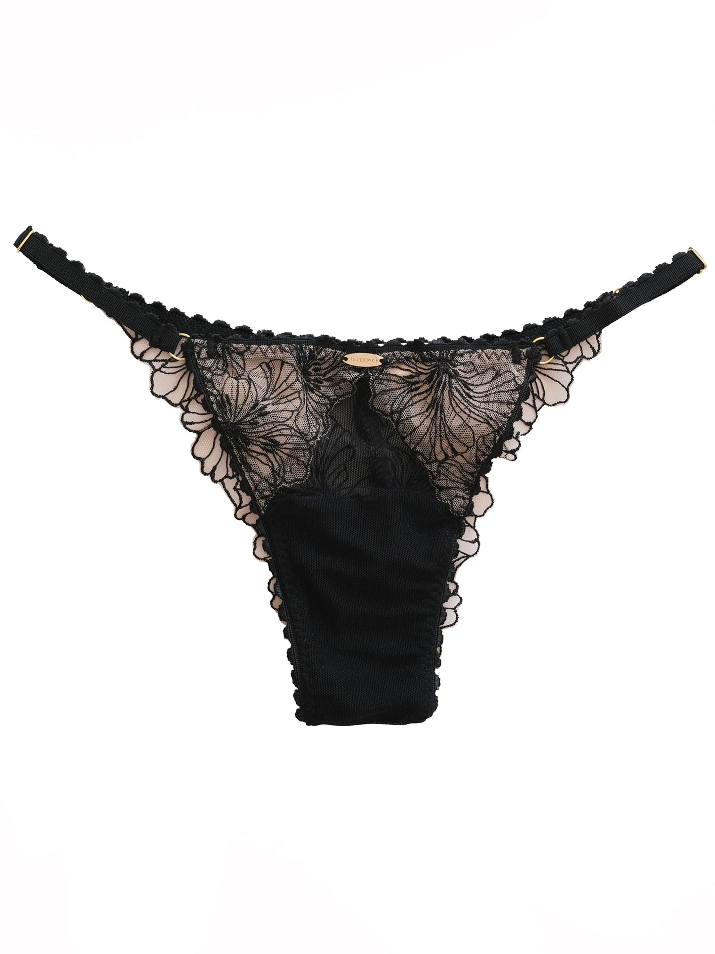 Black lace lingerie set on a white background