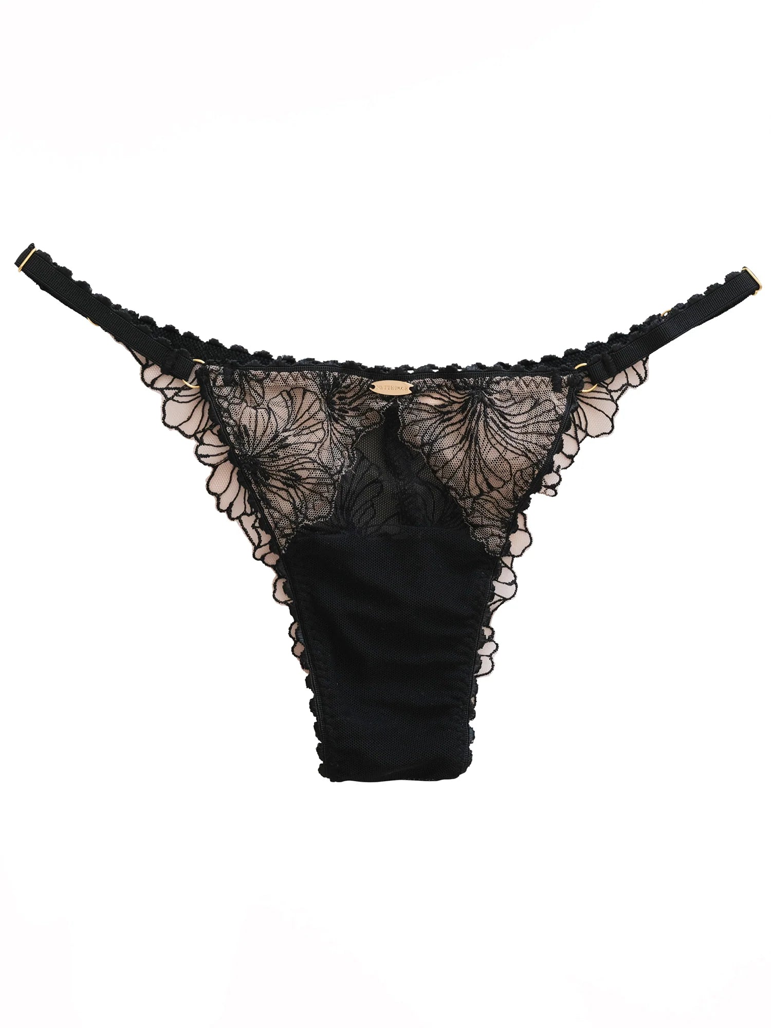 Black lace lingerie set on a white background