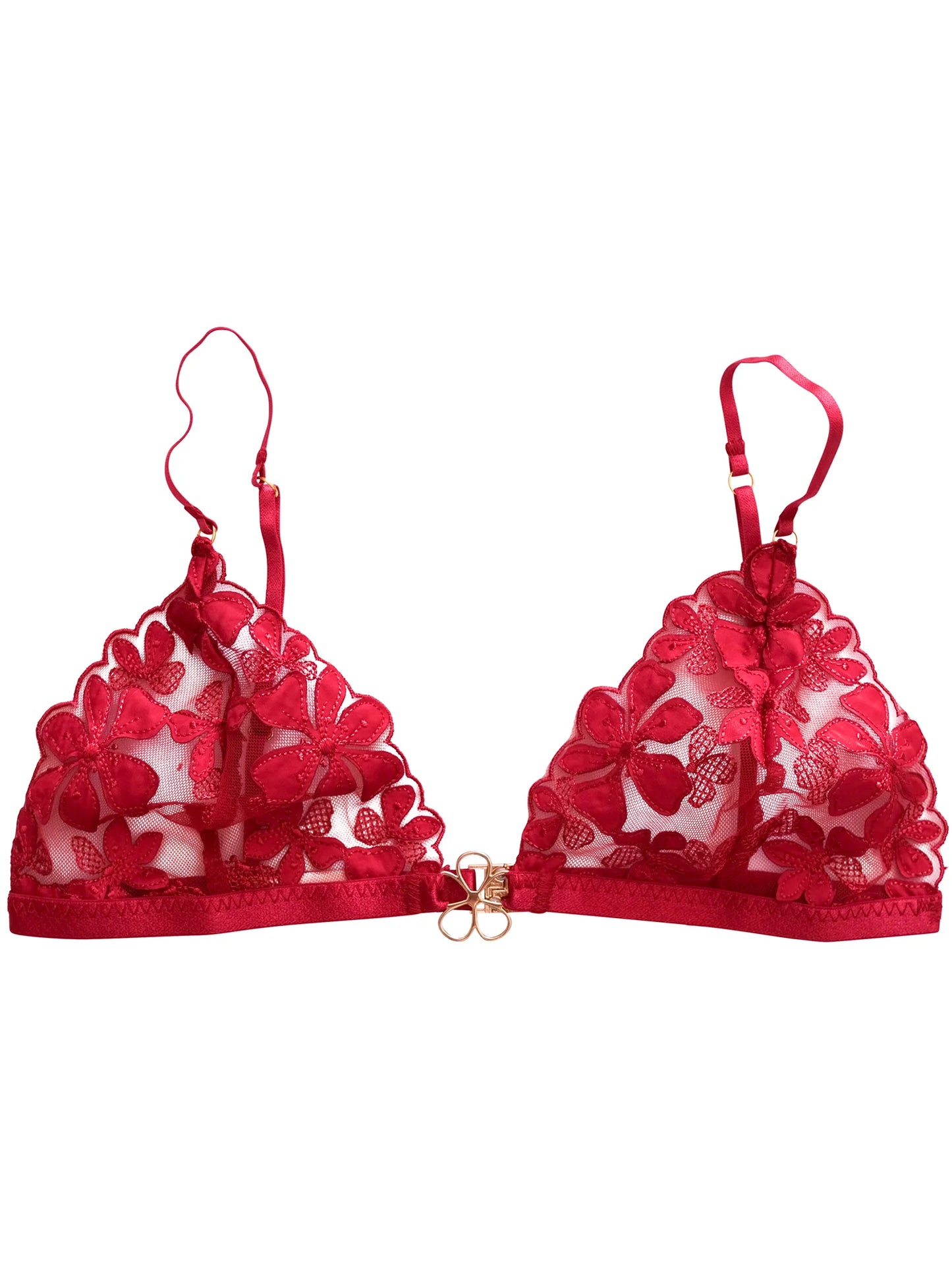 Red lace bra on a white background