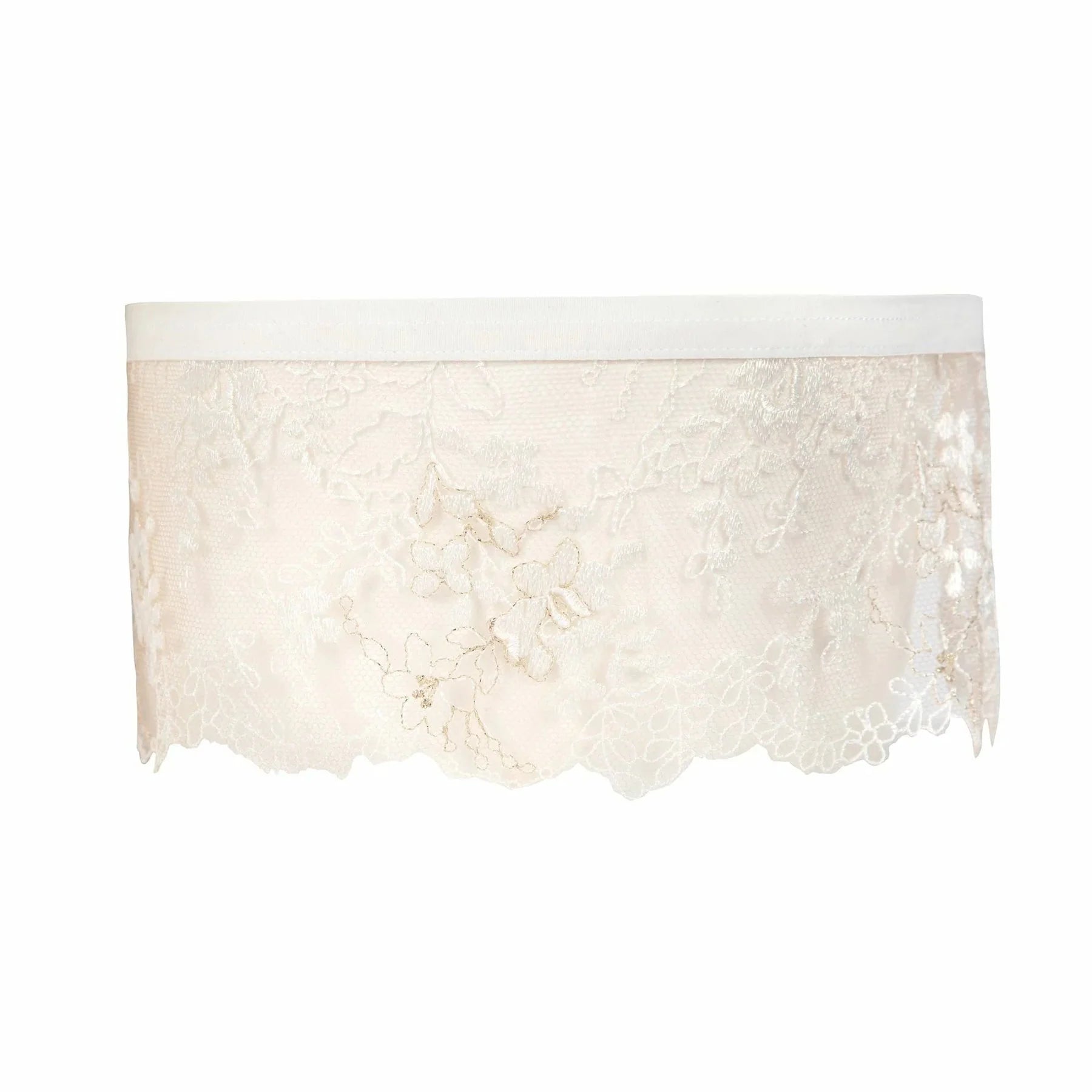 White lace trim on a white background