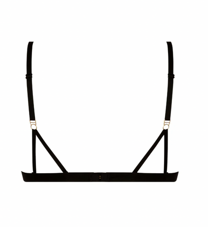 Black bra with thin straps on a white background