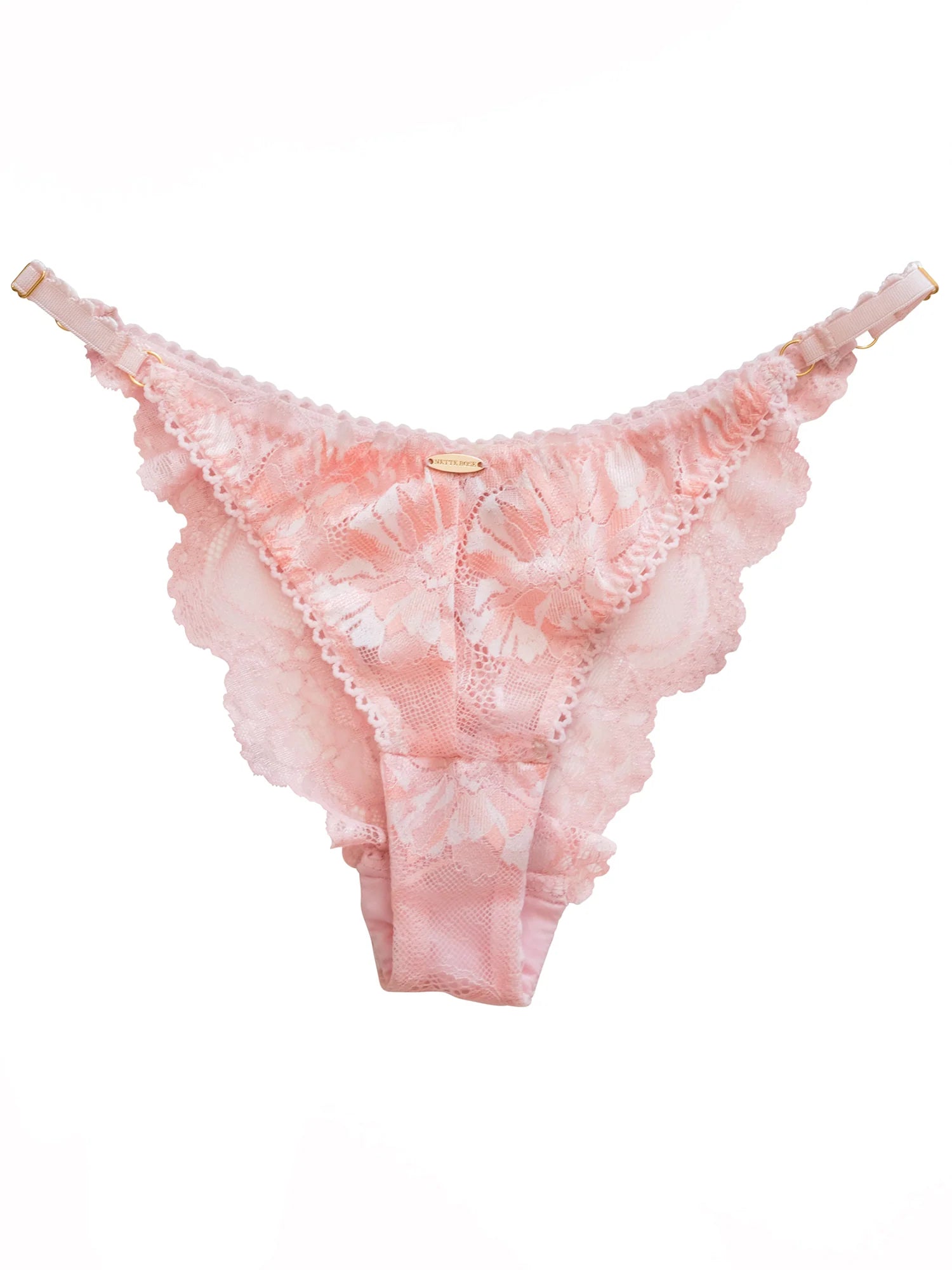 Pink lace underwear on a white background