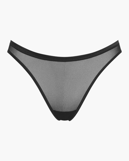 Black mesh thong on a white background