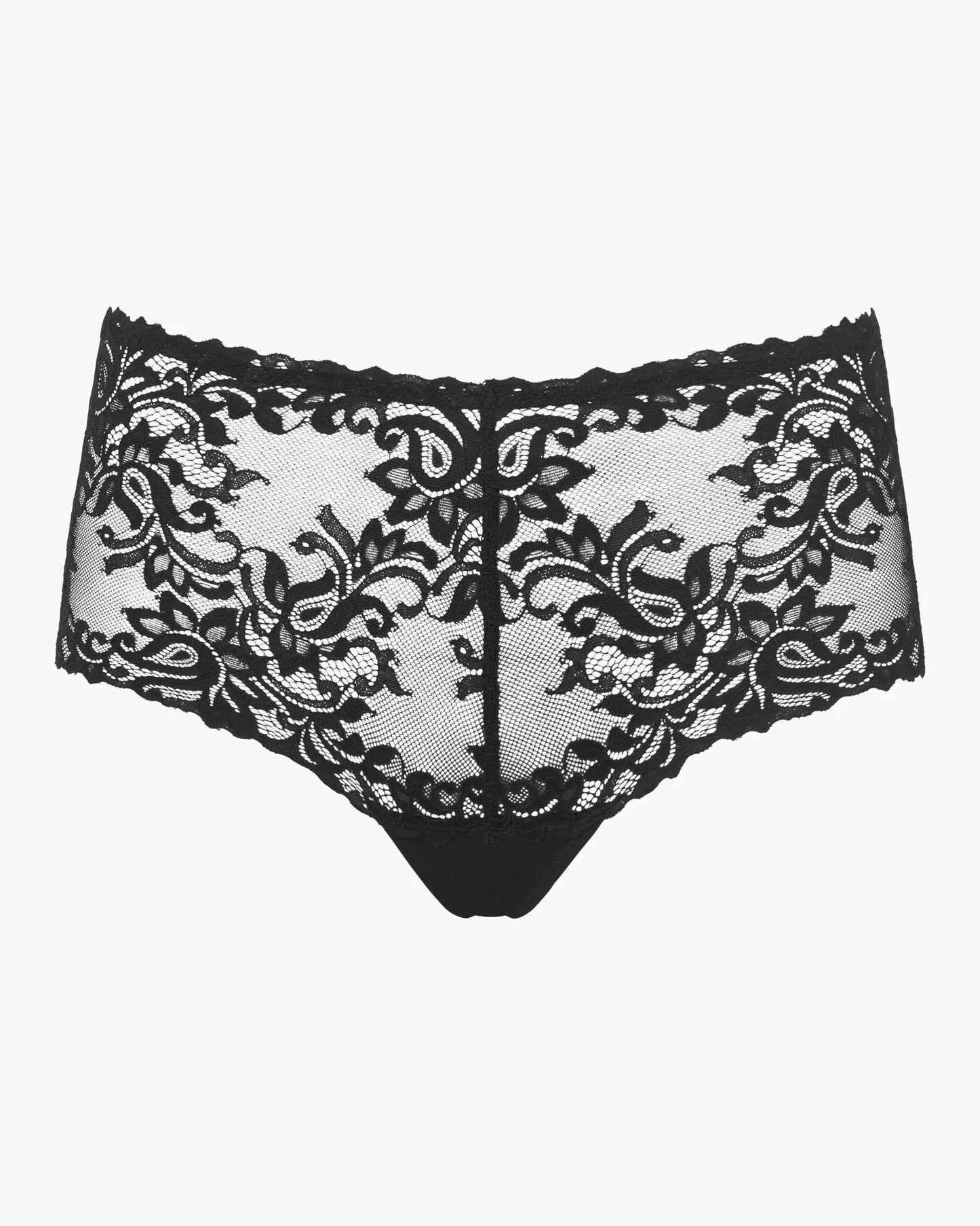 Black lace underwear on a white background