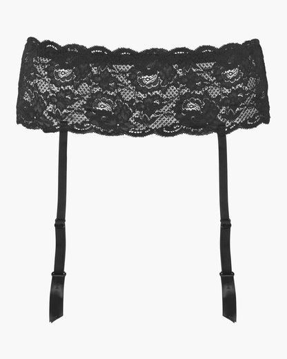 Black lace garter belt on a white background