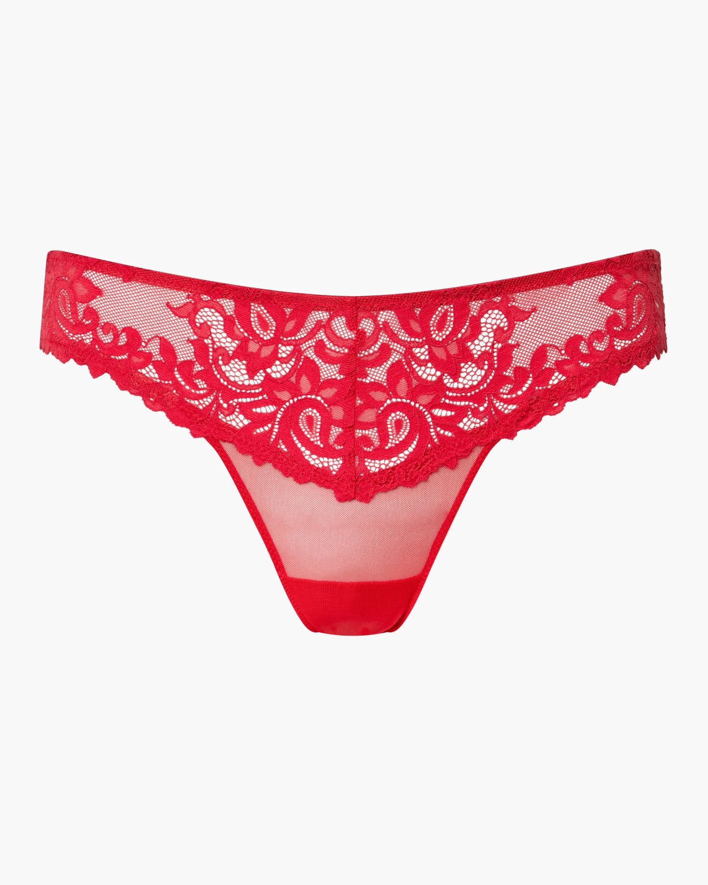 Red lace thong on a white background