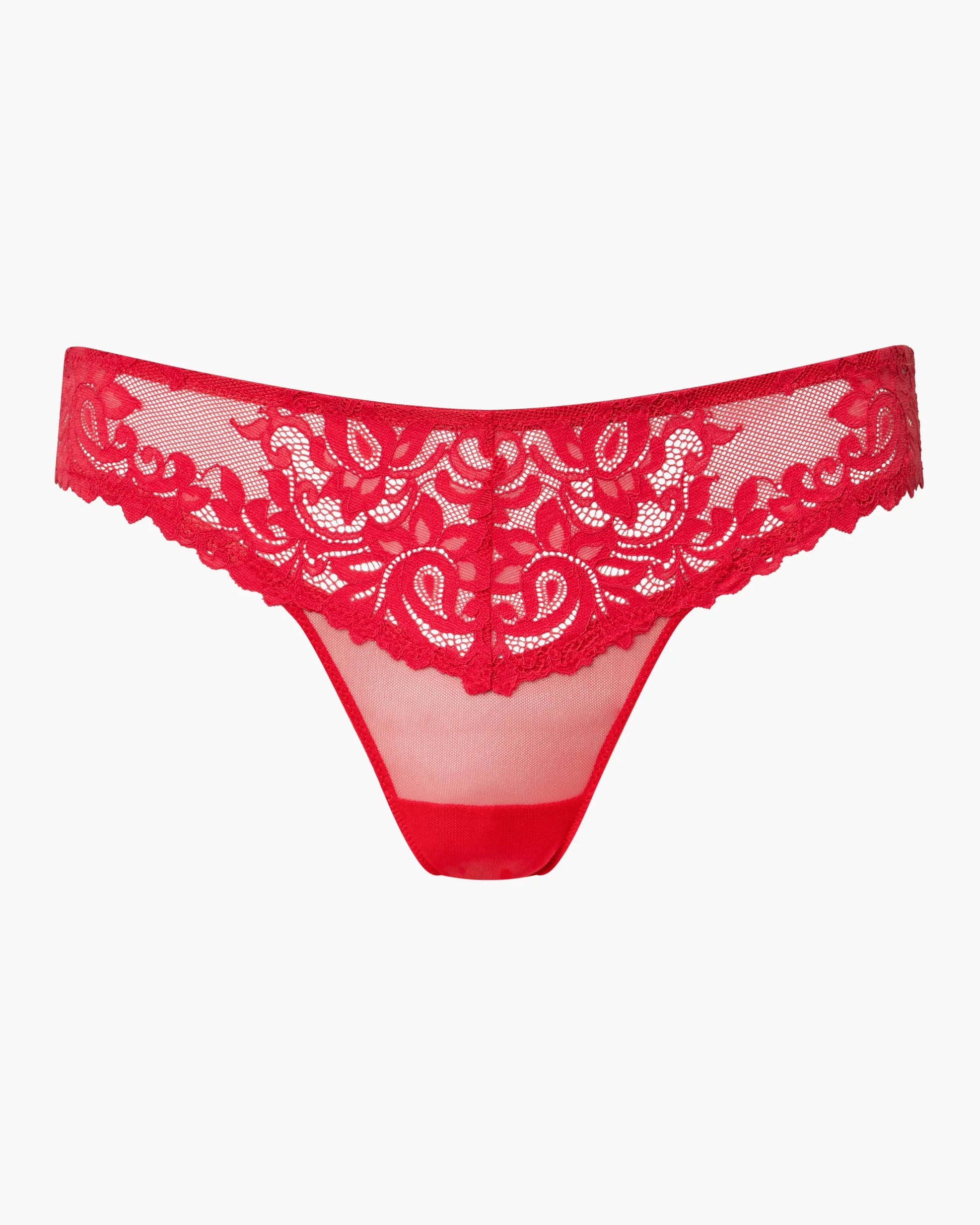 Red lace thong on a white background