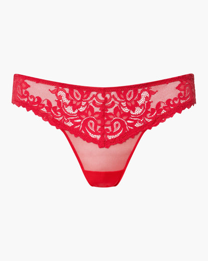 Red lace thong on a white background