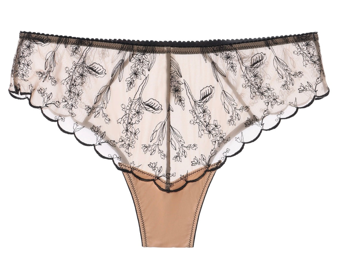 Lingerie set with floral lace details on a white background