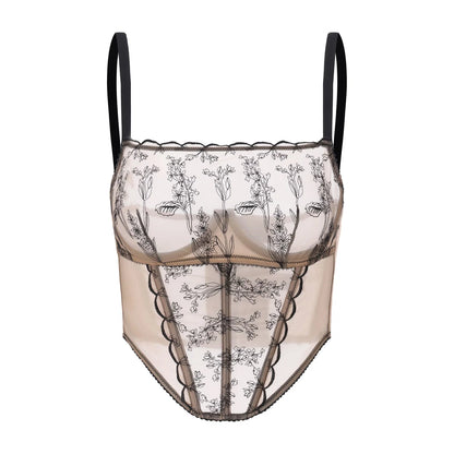 Amour d’Agnette Kim High-Neck Embroidery Bustier on Jelly Fabric