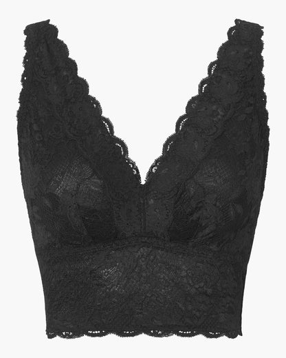 Black lace bralette on a white background