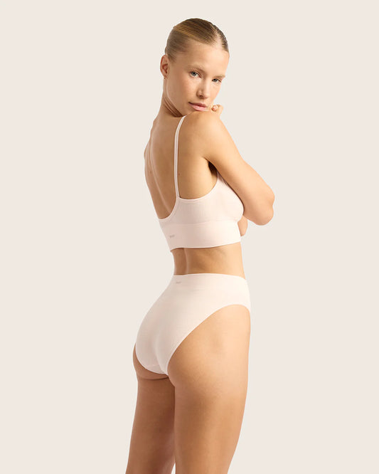 Ribbed High Leg Briefs in Powder Pink