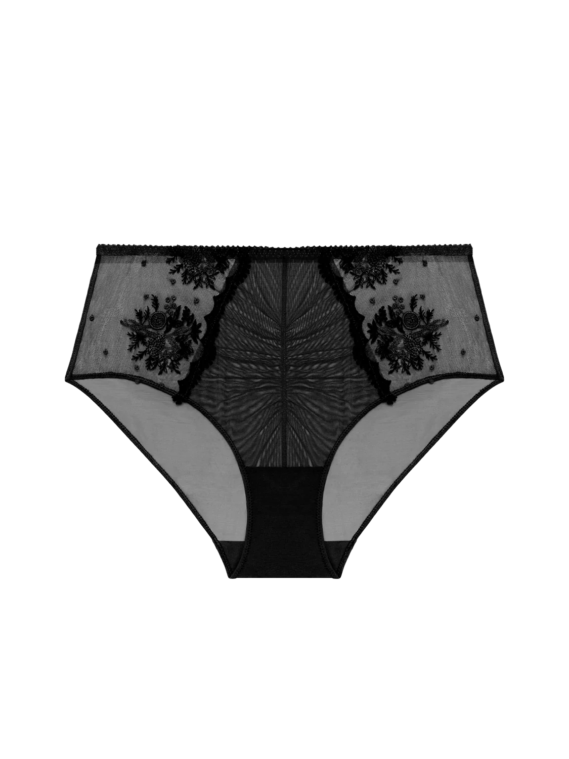 Black lace underwear on a white background