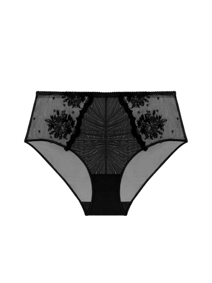 Black lace underwear on a white background