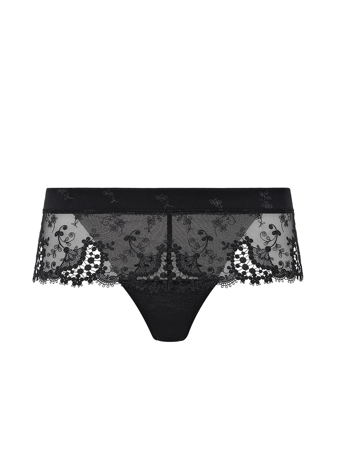 Black lace underwear on a white background
