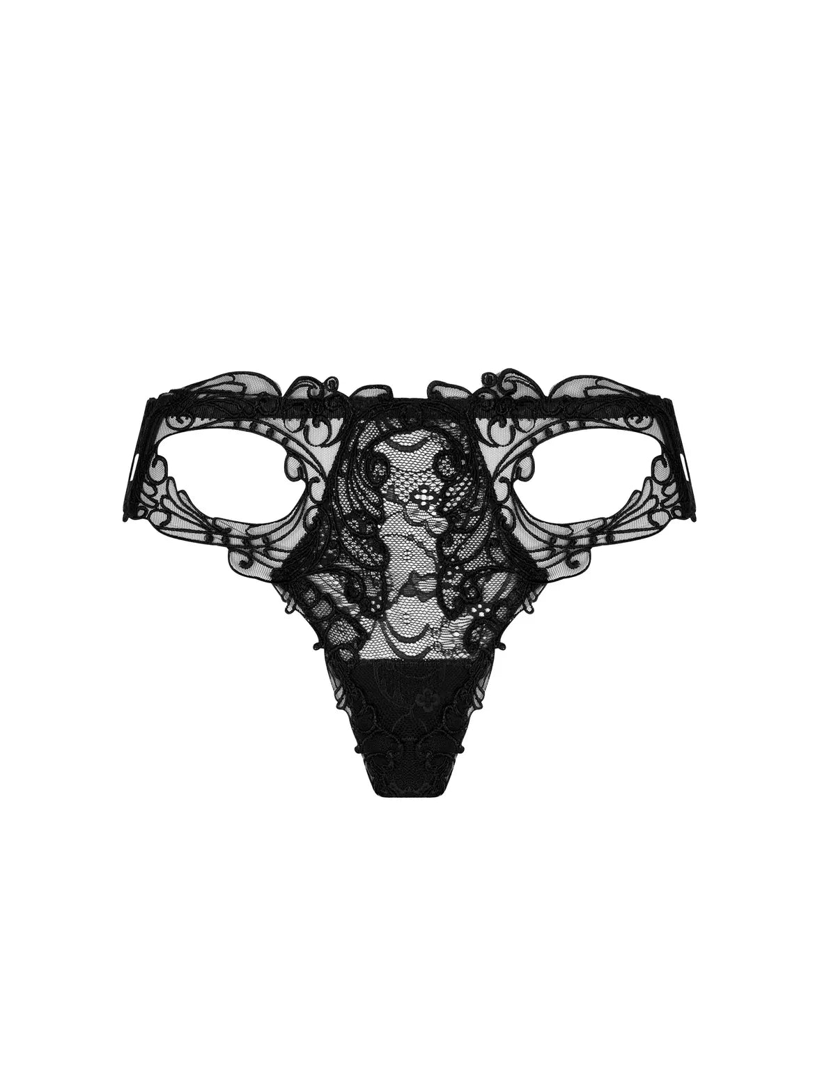Black lace thong on a white background