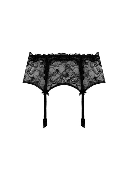 Black lace garter belt on a white background