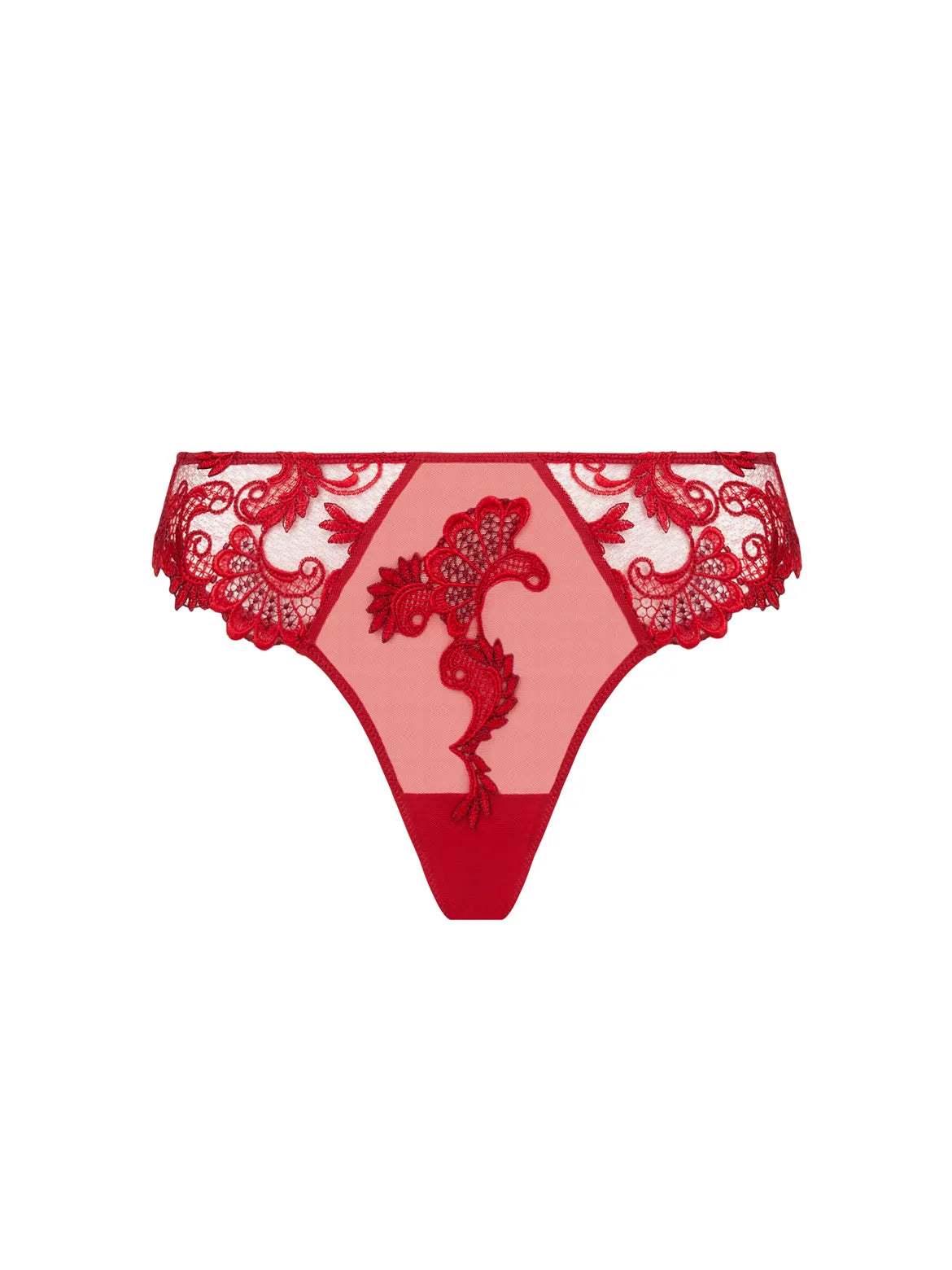 Red lace thong on a white background