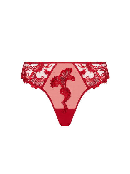 Red lace thong on a white background