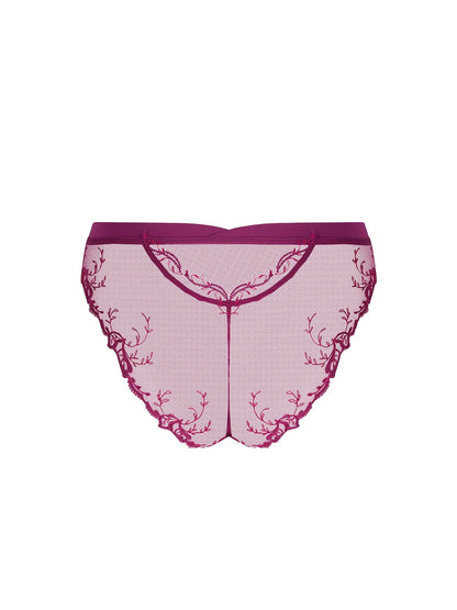 Pink lace underwear on a white background