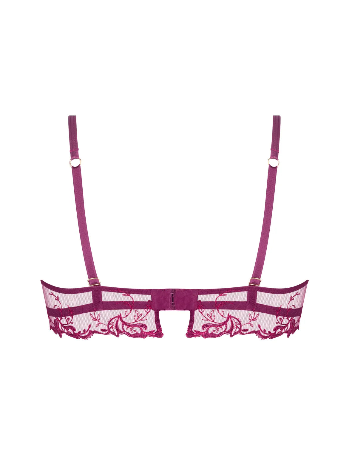 Pink lace bra on a white background