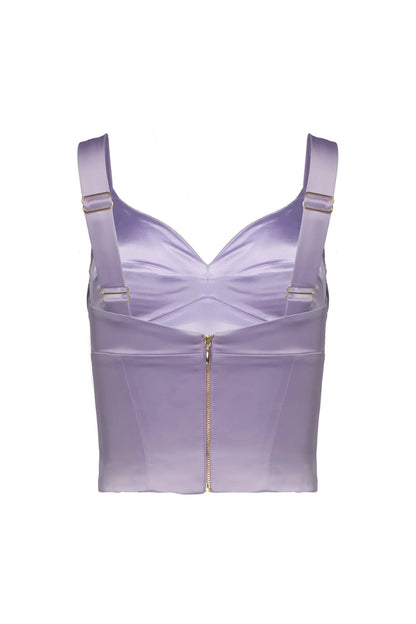 Purple corset with a zipper on a white background