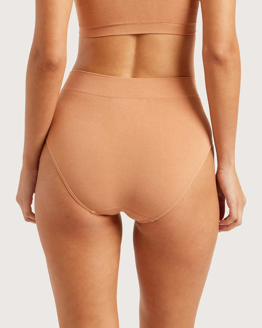 Brown high-waisted underwear on a plain background
